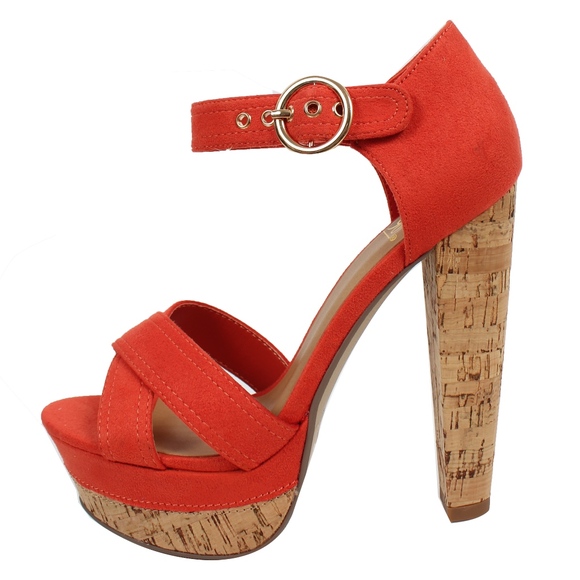 Tangerine Faux Suede Cork Platform Heel Sand - Picture 2 of 5